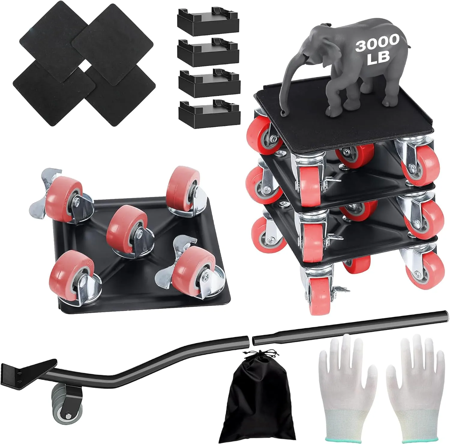 Furniture Dolly, 2024 Upgraded Furniture Movers with 5 Wheels, 360° Rotatable and Lockable, Heavy Duty Furniture Lift Mover Tool Set for Moving Heavy Furniture and Appliances,Maximum Load 3000LBS,Red