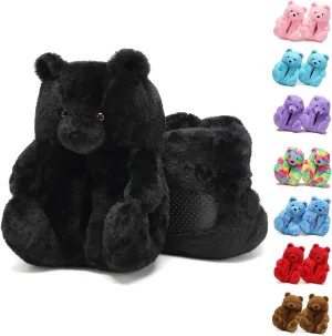 Fuzzy Women's Indoor Cozy Slippers,Cute Teddy Bear Slippers Trendy Funny Animal Slippers,Fun Birthday Gifts House Slippers Fluffy Soft Comfy Slippers for Women Mom Teen Girls Men