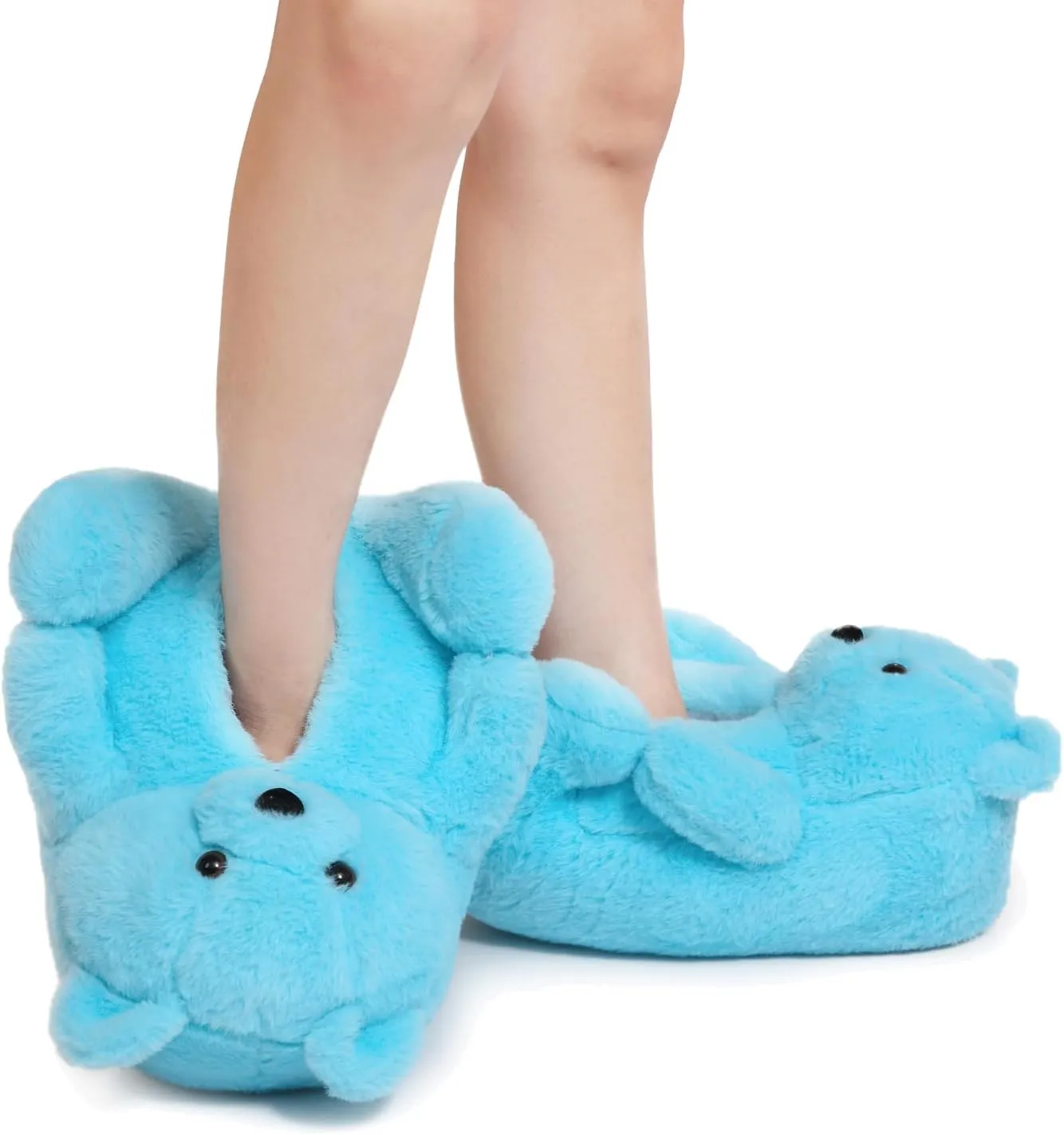 Fuzzy Women's Indoor Cozy Slippers,Cute Teddy Bear Slippers Trendy Funny Animal Slippers,Fun Birthday Gifts House Slippers Fluffy Soft Comfy Slippers for Women Mom Teen Girls Men