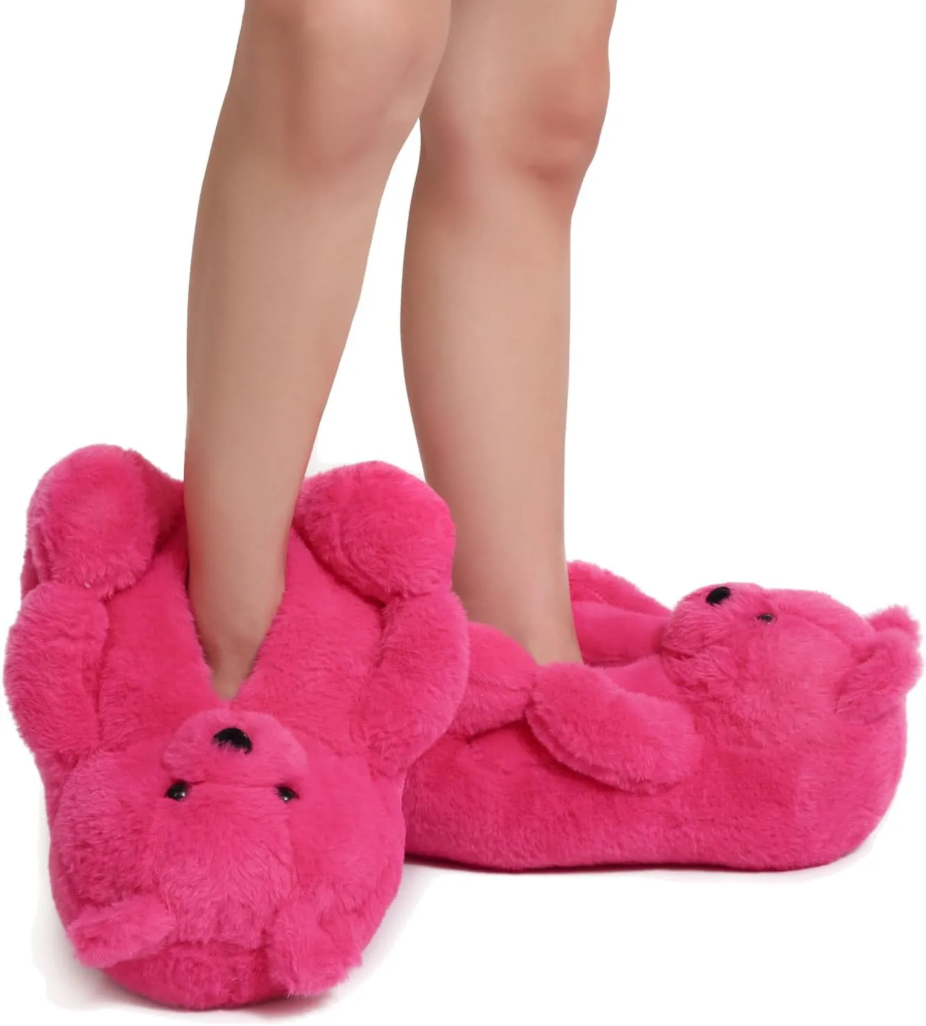 Fuzzy Women's Indoor Cozy Slippers,Cute Teddy Bear Slippers Trendy Funny Animal Slippers,Fun Birthday Gifts House Slippers Fluffy Soft Comfy Slippers for Women Mom Teen Girls Men