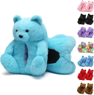 Fuzzy Women's Indoor Cozy Slippers,Cute Teddy Bear Slippers Trendy Funny Animal Slippers,Fun Birthday Gifts House Slippers Fluffy Soft Comfy Slippers for Women Mom Teen Girls Men