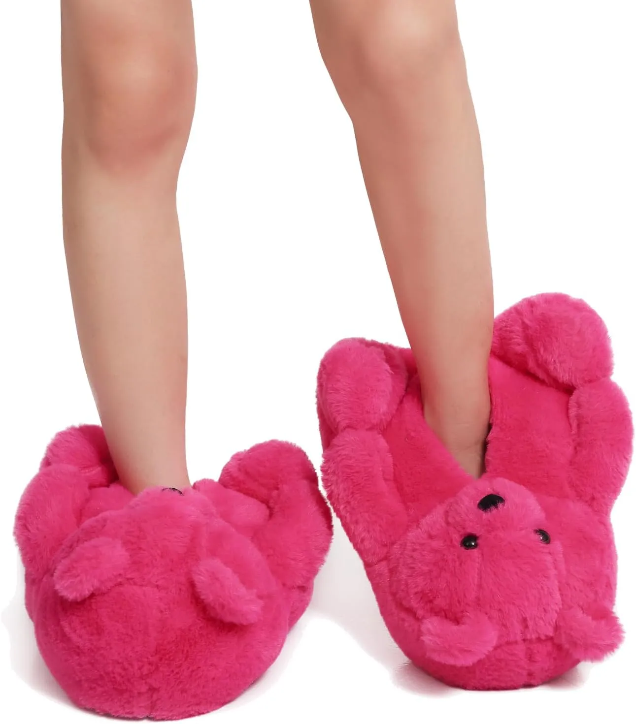 Fuzzy Women's Indoor Cozy Slippers,Cute Teddy Bear Slippers Trendy Funny Animal Slippers,Fun Birthday Gifts House Slippers Fluffy Soft Comfy Slippers for Women Mom Teen Girls Men