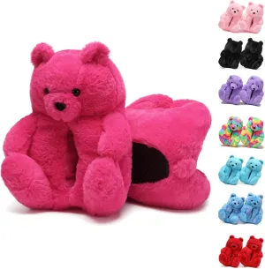 Fuzzy Women's Indoor Cozy Slippers,Cute Teddy Bear Slippers Trendy Funny Animal Slippers,Fun Birthday Gifts House Slippers Fluffy Soft Comfy Slippers for Women Mom Teen Girls Men