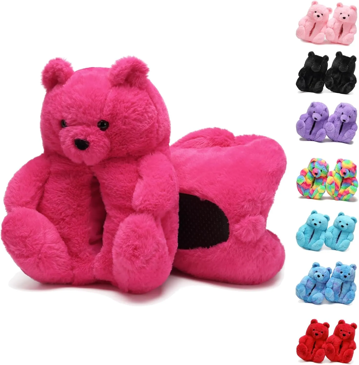 Fuzzy Women's Indoor Cozy Slippers,Cute Teddy Bear Slippers Trendy Funny Animal Slippers,Fun Birthday Gifts House Slippers Fluffy Soft Comfy Slippers for Women Mom Teen Girls Men
