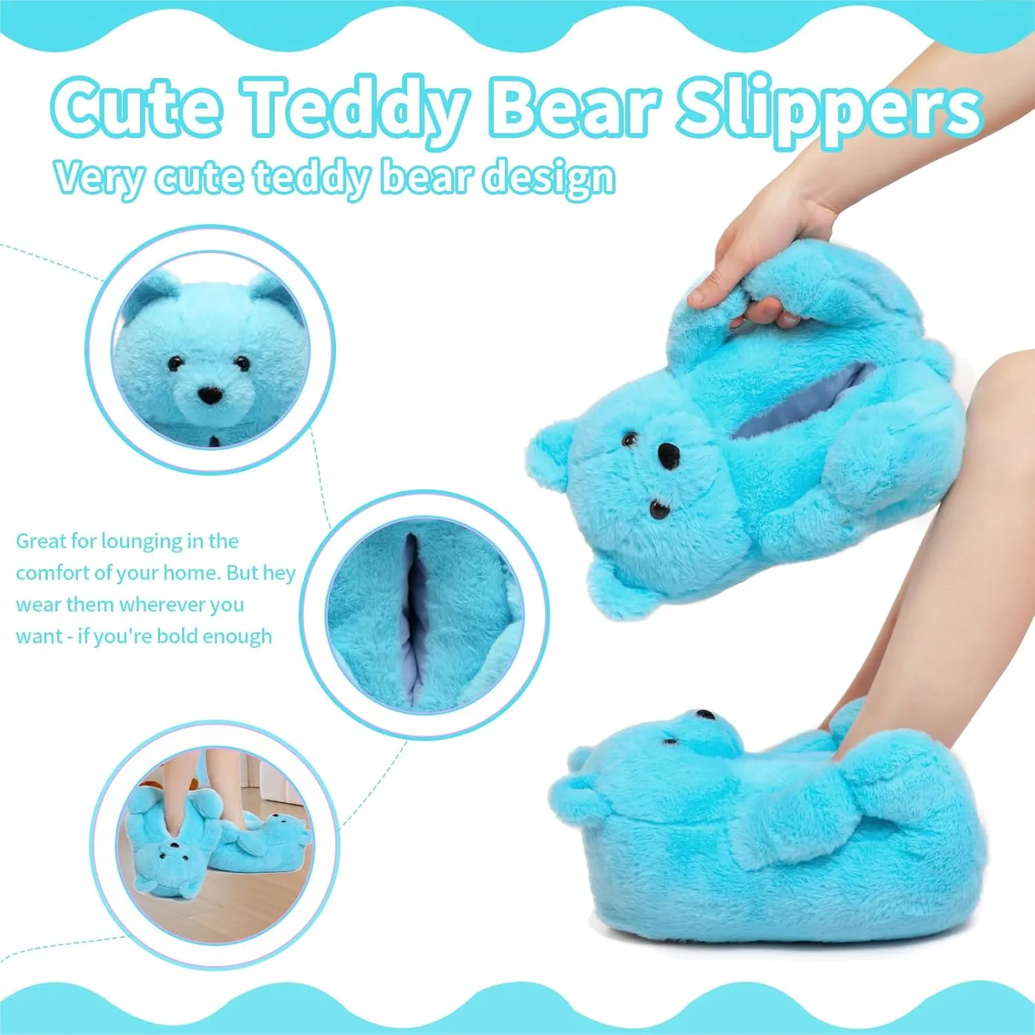 Fuzzy Women's Indoor Cozy Slippers,Cute Teddy Bear Slippers Trendy Funny Animal Slippers,Fun Birthday Gifts House Slippers Fluffy Soft Comfy Slippers for Women Mom Teen Girls Men