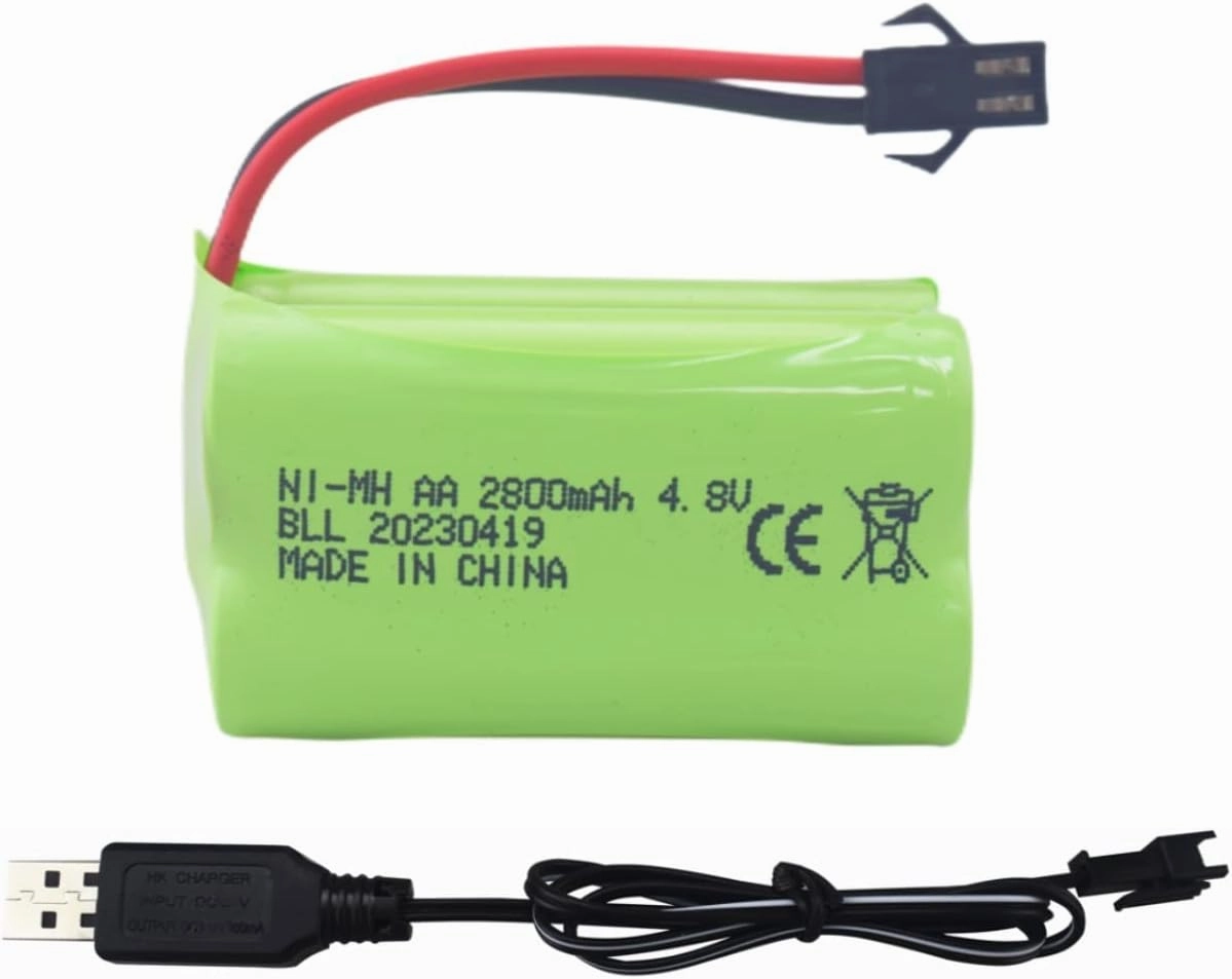 Fytoo AA 4.8V 2800mah SM-2P Plug Rechargeable Battery with USB Charging Cable for Electric Toys Robot RC Boat 1/28 Stunt RC car C128 1/28 NB2801 NB2802 NB2803 Double-Sided Tumbling Spin Stunt Car