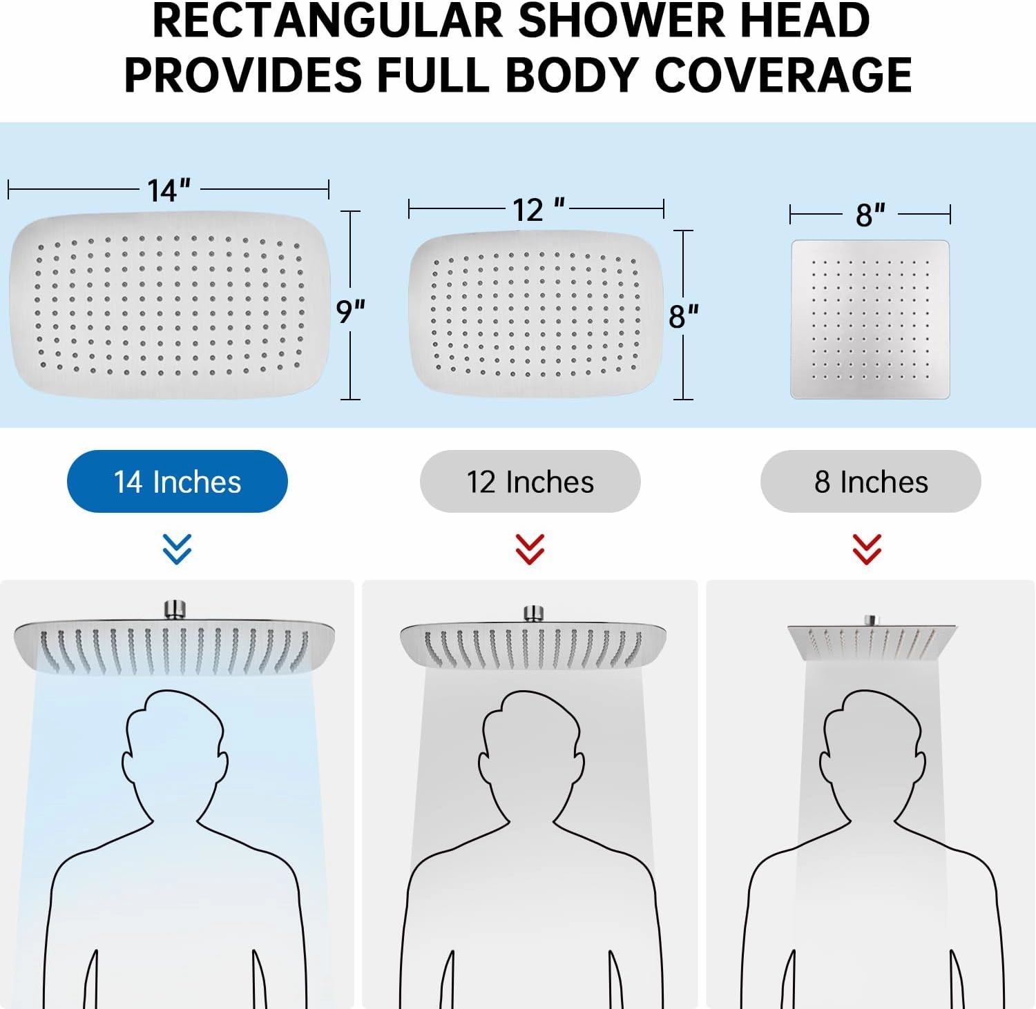 G-Promise All Metal 14 Inch Shower Head with Massage Mode Handheld, Rain Shower Head with Handheld Spray Combo, 3-Way Diverter with Pause Setting, 12 Inch Adjustable Extension Arm (Brushed Nickel)