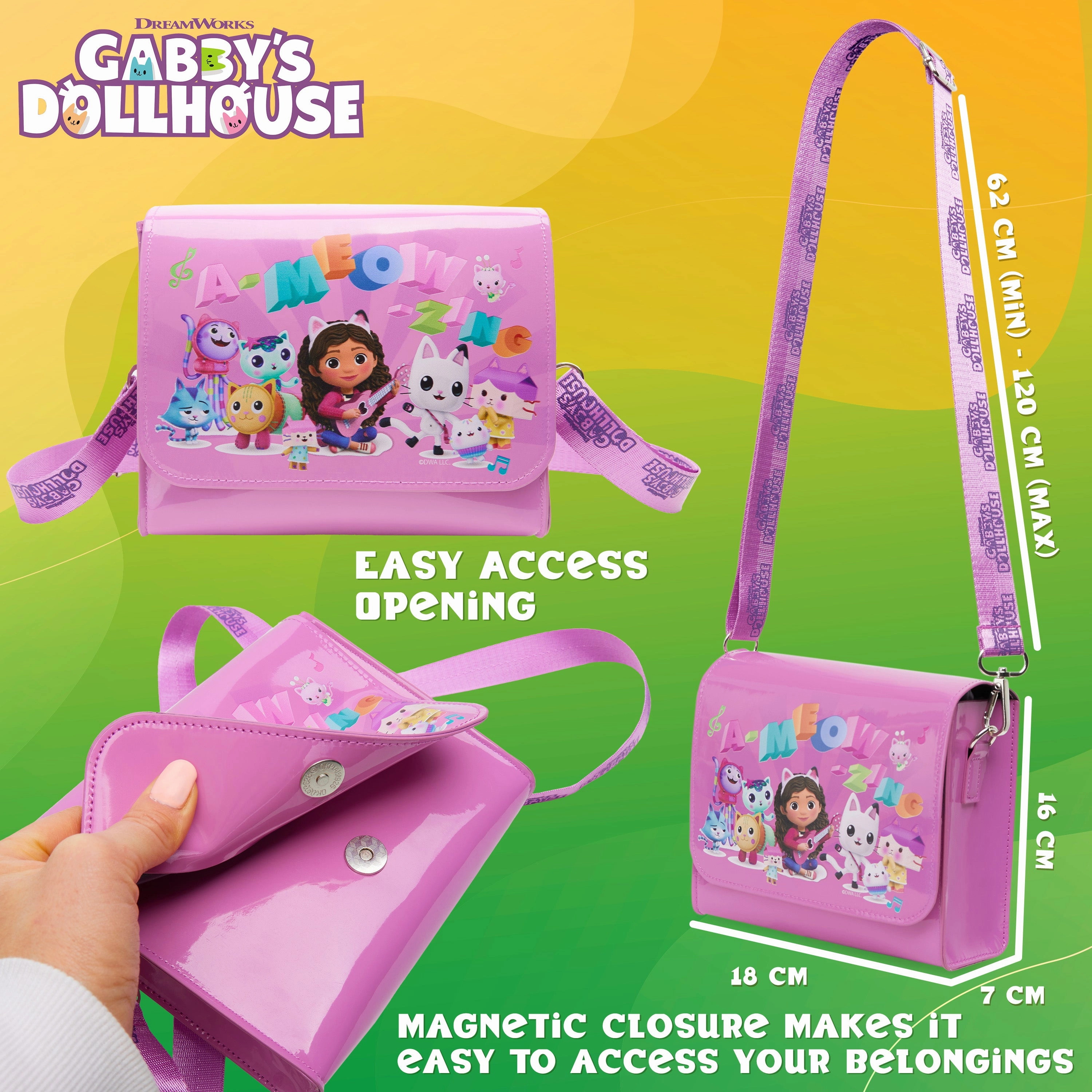 Gabby's Dollhouse Girls Handbag, Cute Shoulder Bag Adjustable Strap Girls Gifts