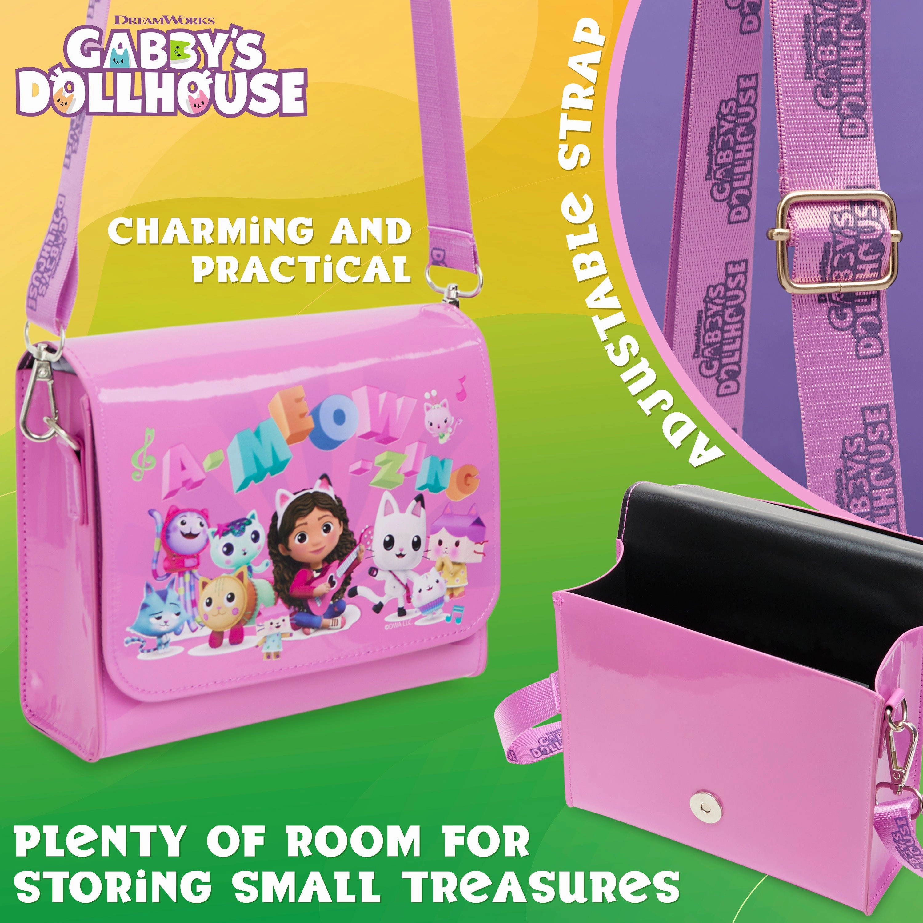 Gabby's Dollhouse Girls Handbag, Cute Shoulder Bag Adjustable Strap Girls Gifts