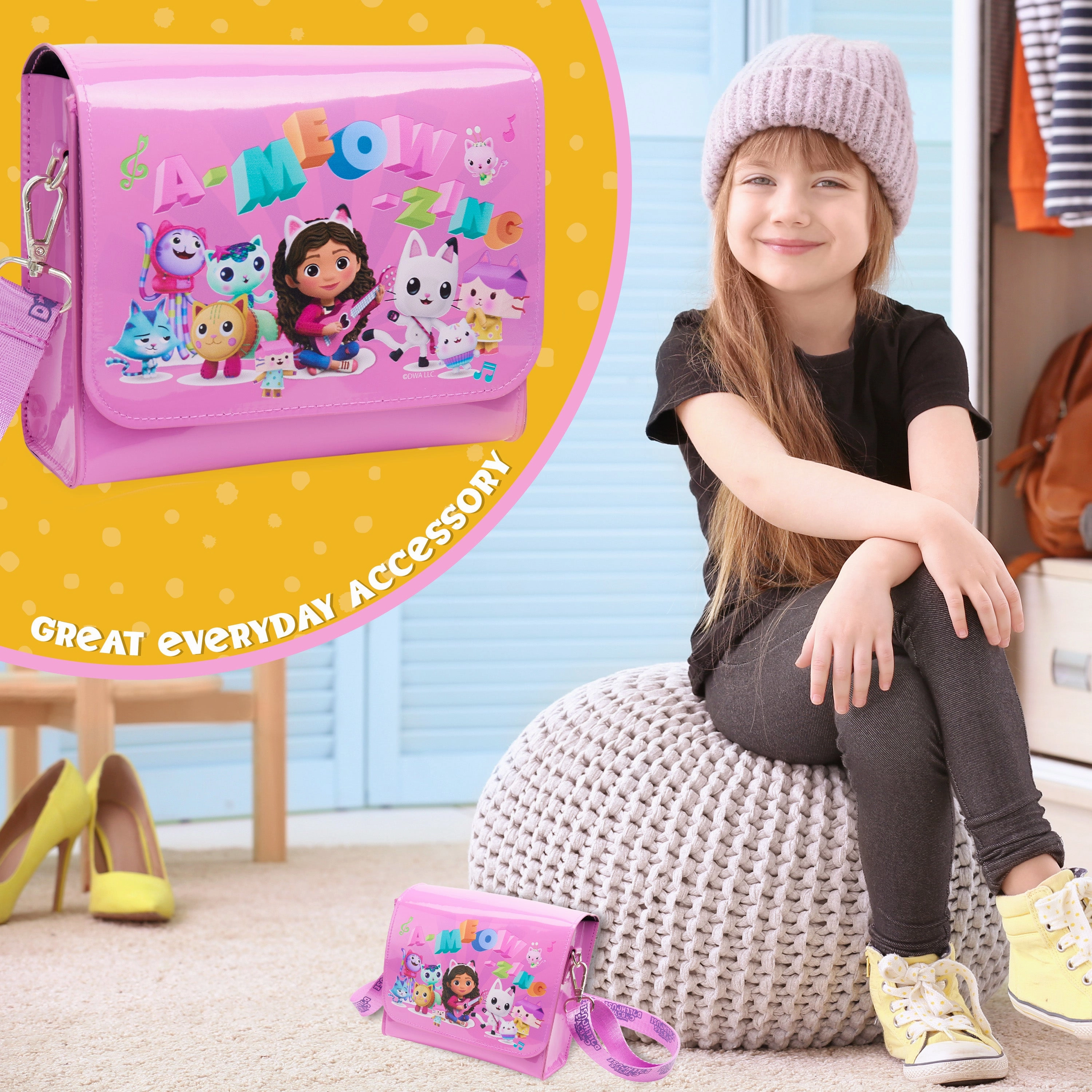 Gabby's Dollhouse Girls Handbag, Cute Shoulder Bag Adjustable Strap Girls Gifts