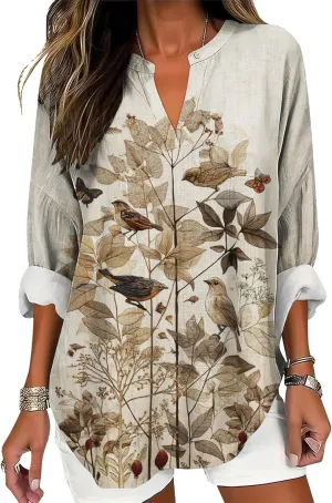Geleglaer Womens Soft Graphic Print Shirts Casual Loose Tunic Pullover Long Sleeve V Neck Shirt 2025 Novelty Soft Tee