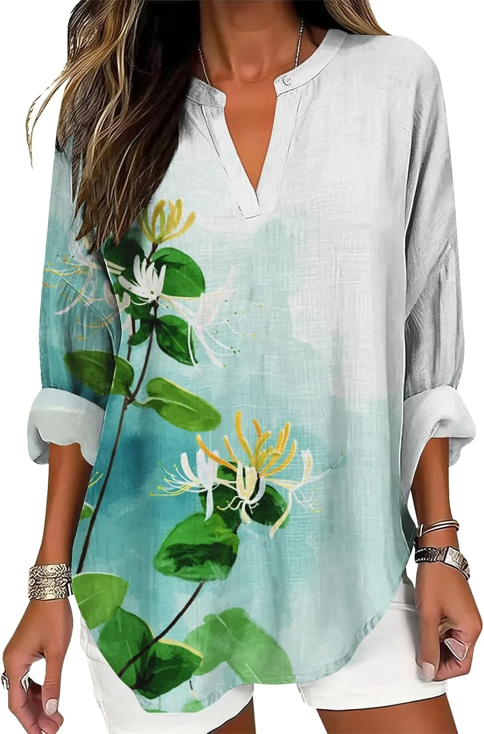 Geleglaer Womens Soft Graphic Print Shirts Casual Loose Tunic Pullover Long Sleeve V Neck Shirt 2025 Novelty Soft Tee