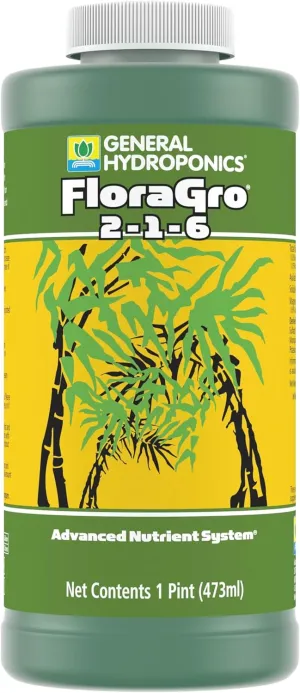 General Hydroponics FloraGro 2-1-6 Plant Food, Flora Series Advanced Nutrient System, For Hydroponic Applications and Container Plants, 16 oz.