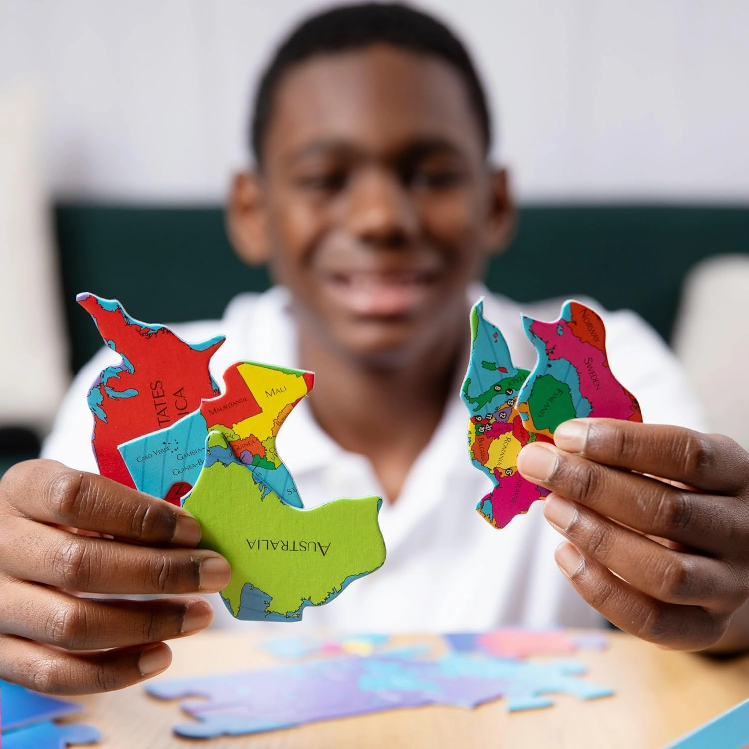 GeoToys GeoPuzzle, World Shaped Jigsaw Puzzles, 68 Pc Geography Puzzle, Geography Game & Map Puzzle, Jigsaw Puzzles for Kids Ages 6-9 Years Old