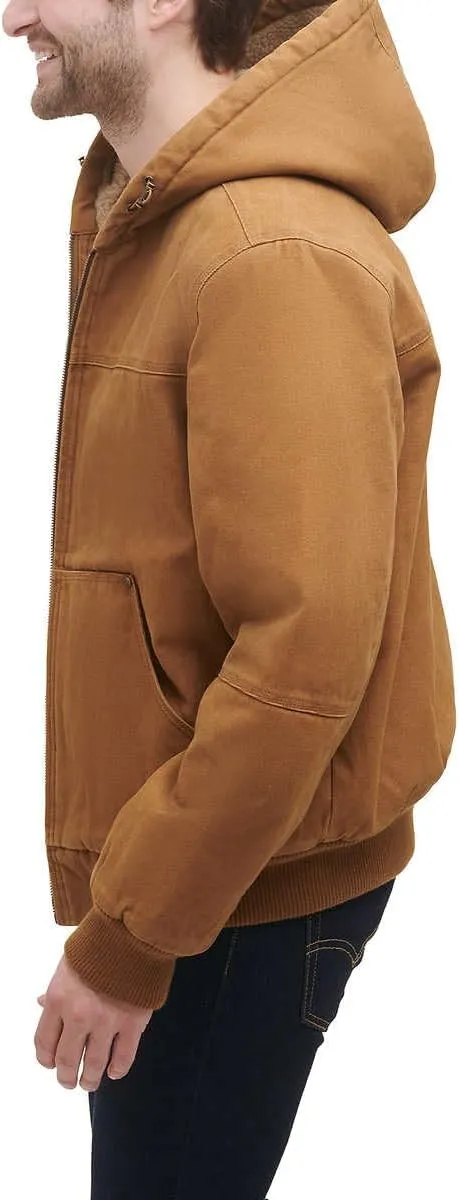 GH Bass Men's Cotton Canvas Bomber with Buffalo Plaid Flannel Sherpa Hood