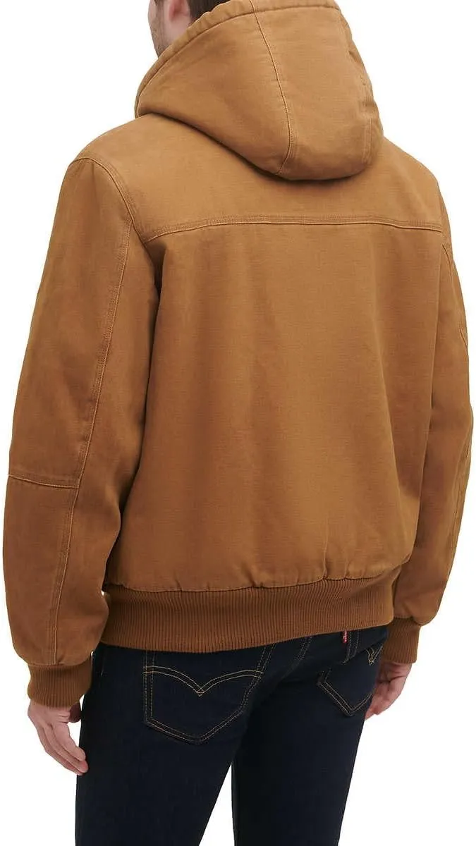 GH Bass Men's Cotton Canvas Bomber with Buffalo Plaid Flannel Sherpa Hood