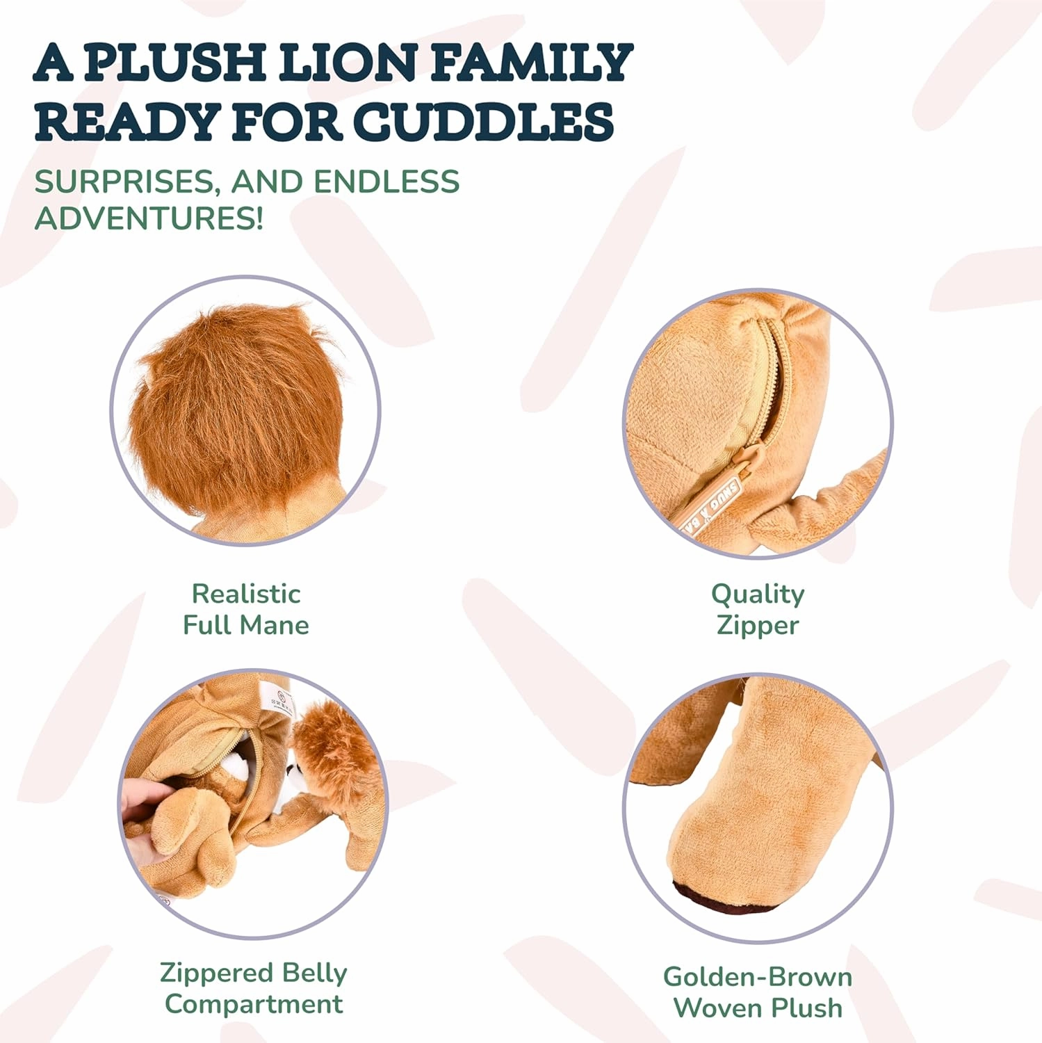 Giant Lion Stuffed Animal with 4 Adorable Baby Lions Inside - Ideal Gift for Kids, Adults - Soft, Fluffy and Cuddly - Stuffed Lion Plush - Light Brown, 23.6x19.7 inches