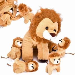 Giant Lion Stuffed Animal with 4 Adorable Baby Lions Inside - Ideal Gift for Kids, Adults - Soft, Fluffy and Cuddly - Stuffed Lion Plush - Light Brown, 23.6x19.7 inches