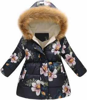 Girl's Long Parka Jacket Fleece Lined Heavyweight Hooded Puffer Jacket with Faux Fur Collar Kids Padded Down Coat