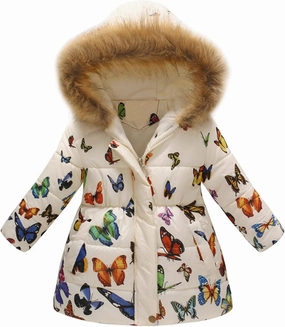 Girl's Long Parka Jacket Fleece Lined Heavyweight Hooded Puffer Jacket with Faux Fur Collar Kids Padded Down Coat