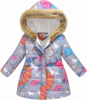 Girl's Long Parka Jacket Fleece Lined Heavyweight Hooded Puffer Jacket with Faux Fur Collar Kids Padded Down Coat