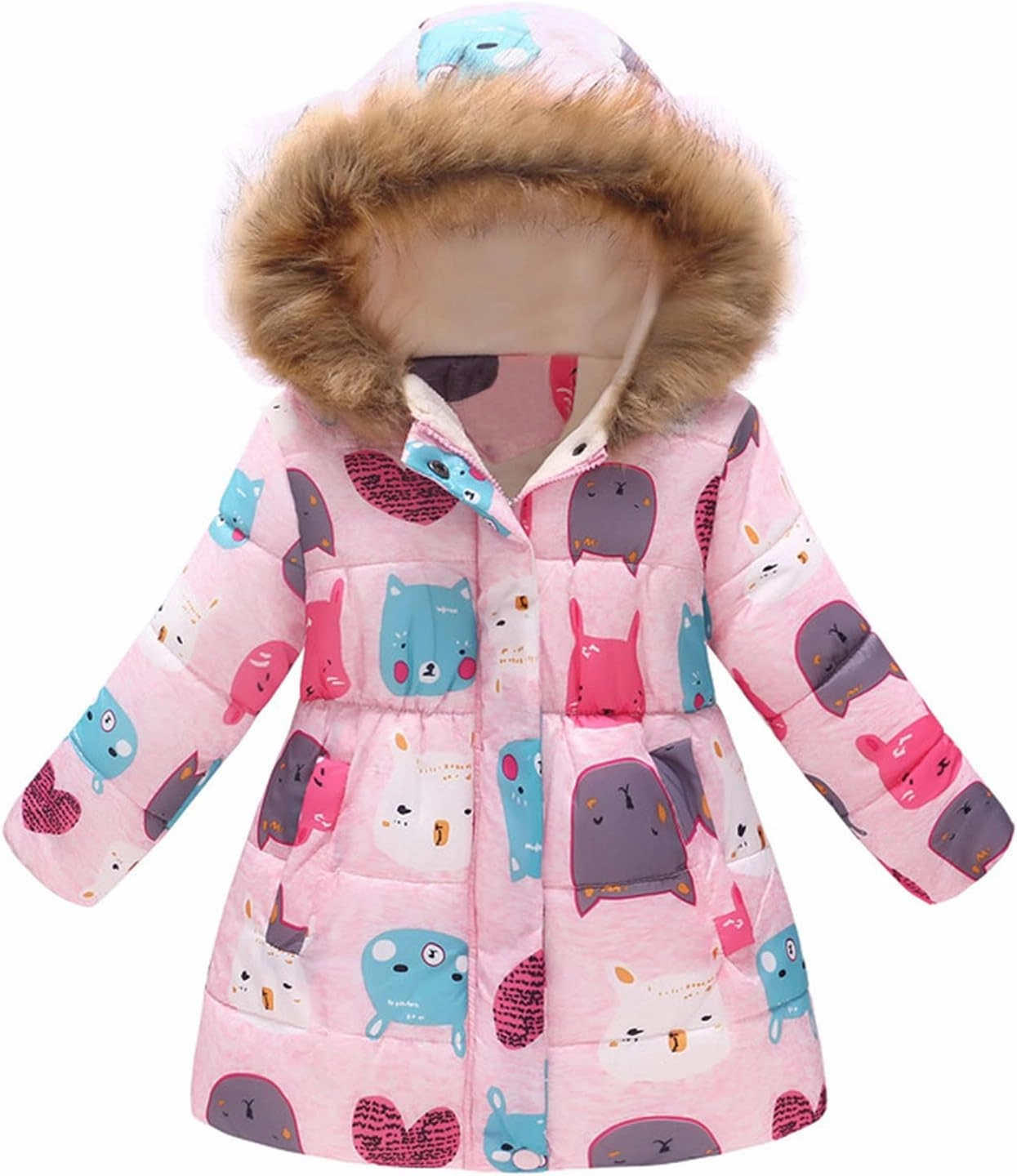 Girl's Long Parka Jacket Fleece Lined Heavyweight Hooded Puffer Jacket with Faux Fur Collar Kids Padded Down Coat
