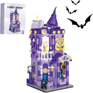 Girls' Divination Shop Building Blocks Model Set, City MOC Creative Store Model DIY Toys, 472 Pcs Simulation Architecture Building Bricks, Compatible with Major Brands Bricks (Purple)