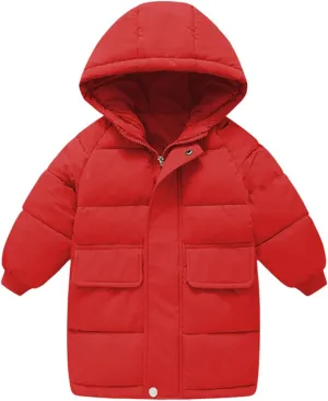 Girls' Long Hooded Puffer Jacket Kids Winter Thicken Padded Down Coat Toddler Water Resistant Quilted Puffer Coat