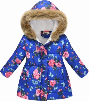 Girls Long Puffer Jacket with Faux Fur Hood Toddler Winter Coat Sherpa Lined Heavyweight Waterproof Parka Outwear