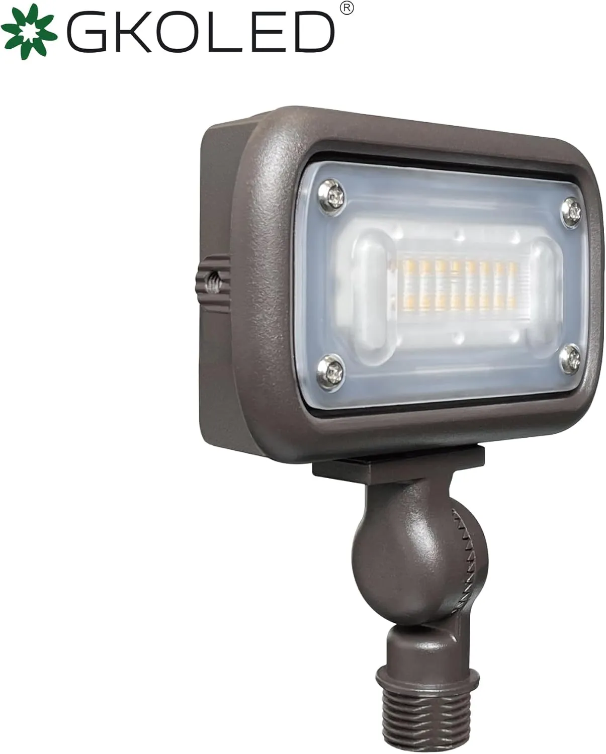 GKOLED 12W Outdoor Waterproof LED Garden Security Floodlight, 900Lumens, 80CRI, 2700K, 9-15V AC/DC, 1/2 Knuckle Mount, UV Resistant