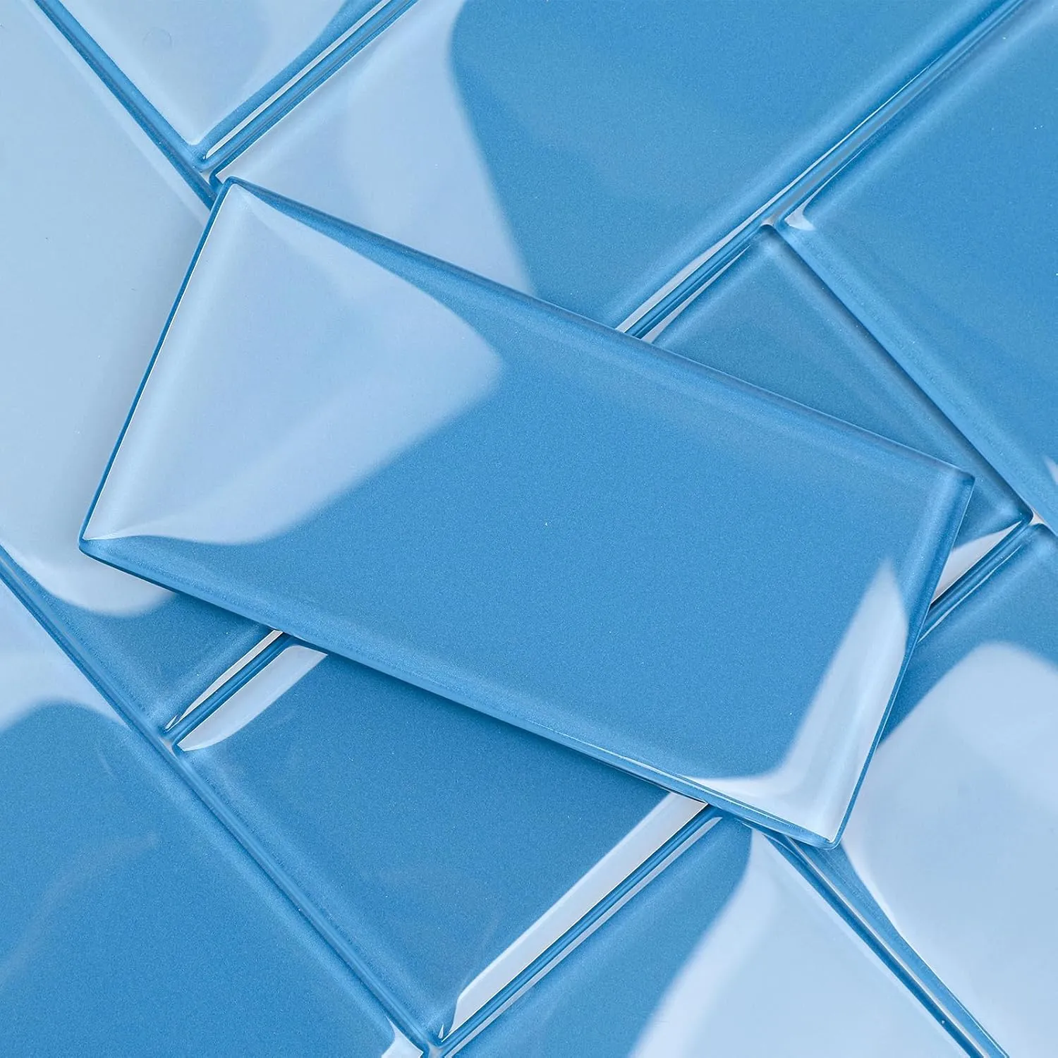 Glass Subway Tile, 3x6 Inch Glass Tile for Kitchen Backsplash Bathroom Shower Wall Blue (32 Pcs 4 sq.ft)