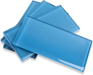 Glass Subway Tile, 3x6 Inch Glass Tile for Kitchen Backsplash Bathroom Shower Wall Blue (32 Pcs 4 sq.ft)