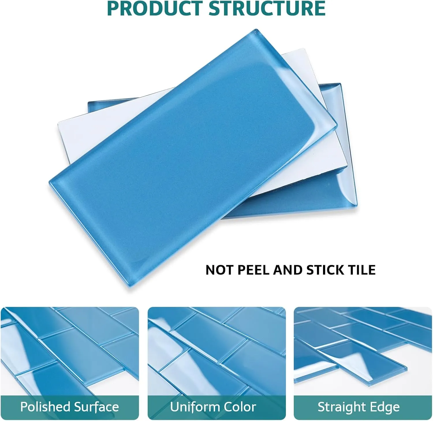 Glass Subway Tile, 3x6 Inch Glass Tile for Kitchen Backsplash Bathroom Shower Wall Blue (32 Pcs 4 sq.ft)
