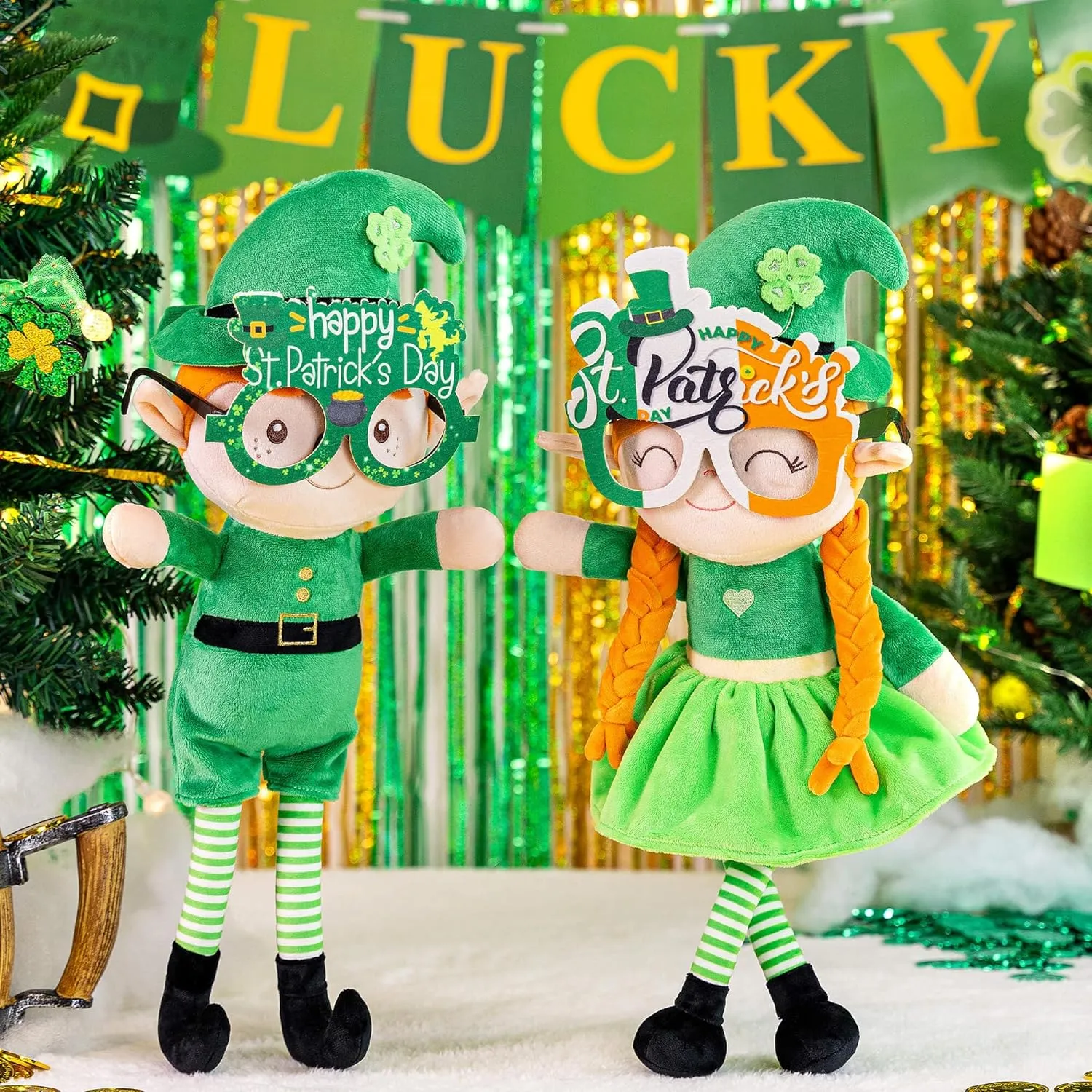 Gloveleya Plush Dolls Saint Patrick's Day Gifts Soft Blessings Doll Shamrock Wishes Plush Elf Baby Girl Gifts 16" Green