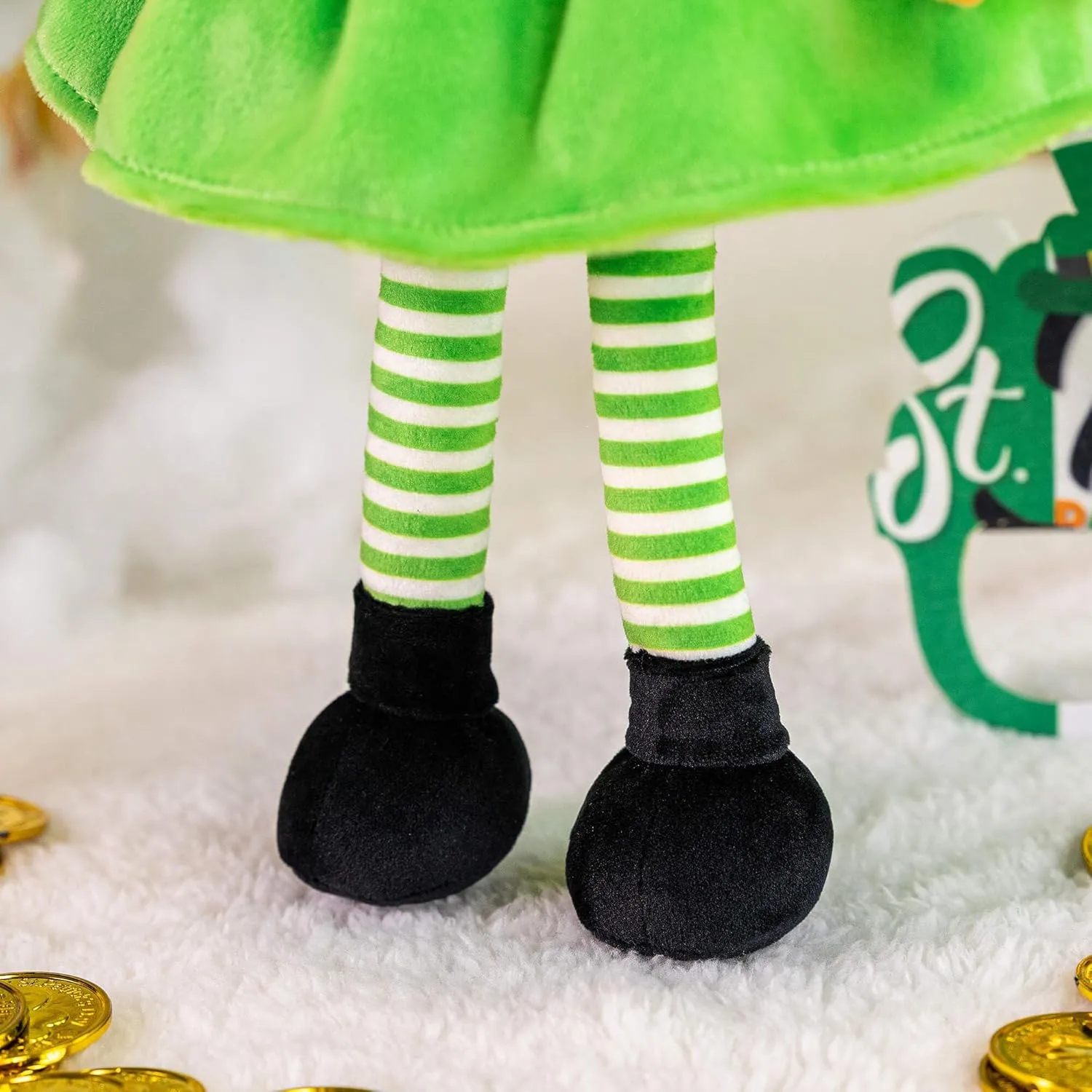 Gloveleya Plush Dolls Saint Patrick's Day Gifts Soft Blessings Doll Shamrock Wishes Plush Elf Baby Girl Gifts 16" Green