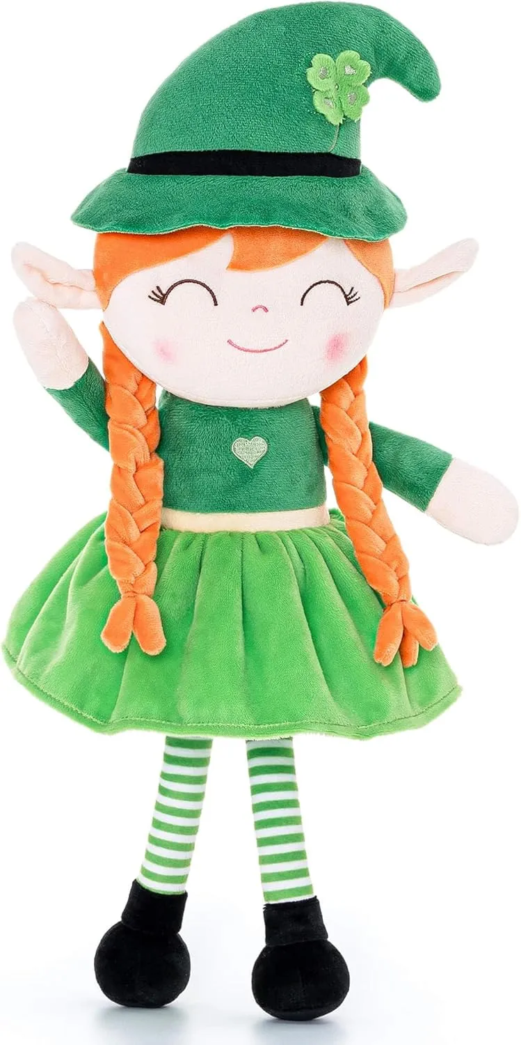 Gloveleya Plush Dolls Saint Patrick's Day Gifts Soft Blessings Doll Shamrock Wishes Plush Elf Baby Girl Gifts 16" Green