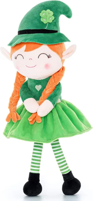 Gloveleya Plush Dolls Saint Patrick's Day Gifts Soft Blessings Doll Shamrock Wishes Plush Elf Baby Girl Gifts 16" Green