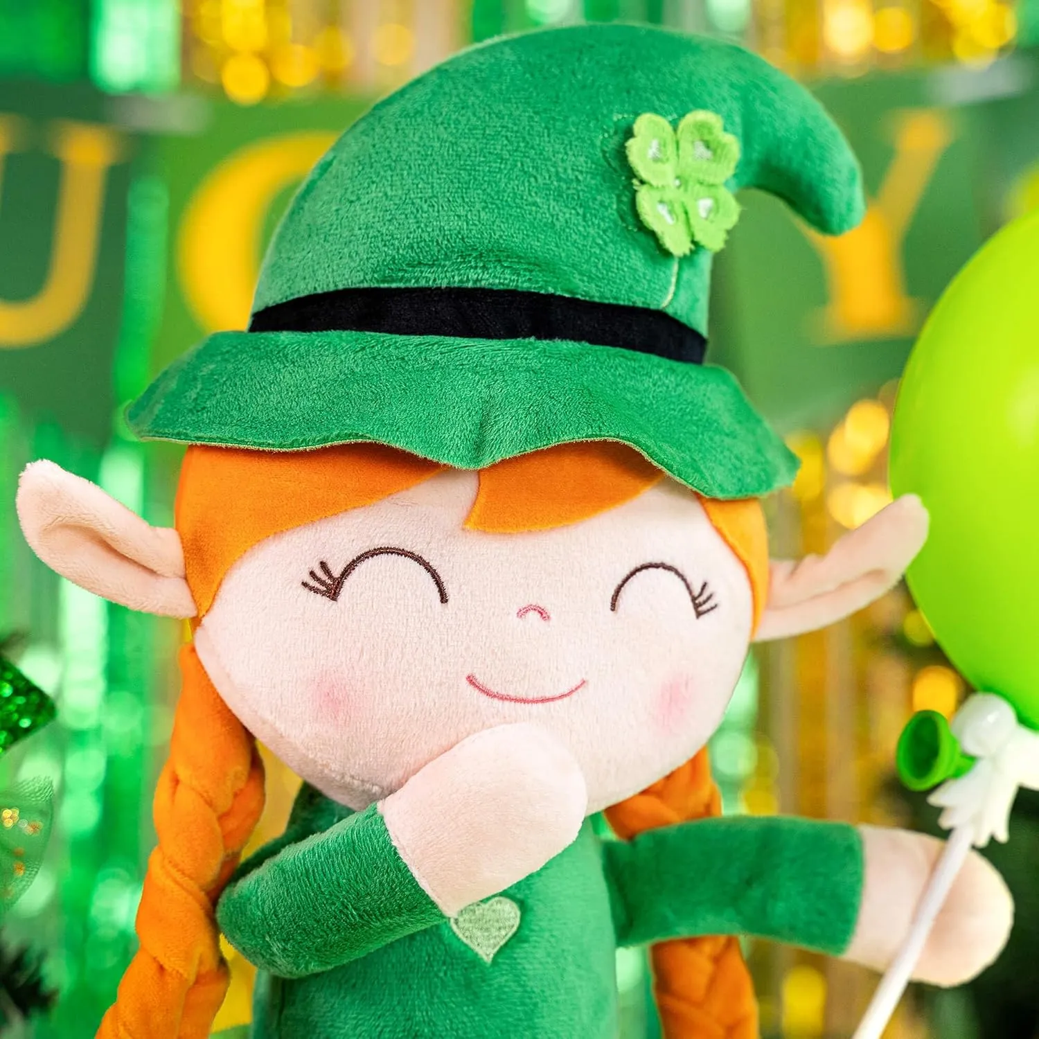 Gloveleya Plush Dolls Saint Patrick's Day Gifts Soft Blessings Doll Shamrock Wishes Plush Elf Baby Girl Gifts 16" Green