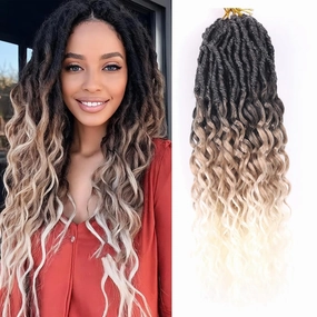 Goddess Locs Crochet Hair 18 Inch 8 Packs Pre Looped Soft Faux Locs Crochet Hair for Black Women Deep Wave Braiding Hair with Curly Ends (18 Inch/Pack of 8, 1B/27/613)