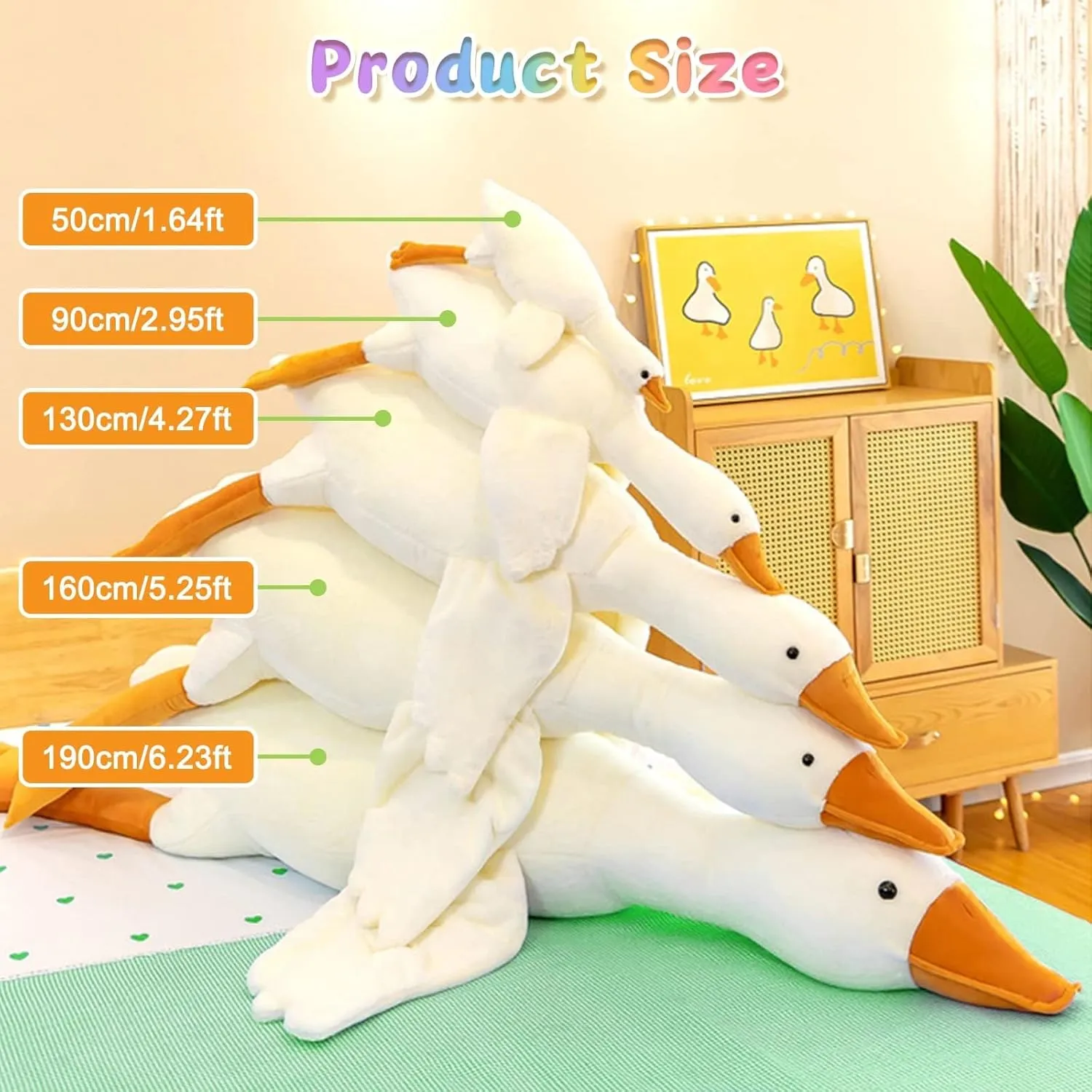 Goose Stuffed Animal 35.5 Inch Plush Doll Toy, Cute Duck Plush Cushion Soft Huge Plushies Pillow, Gift for Kids and Friends, White