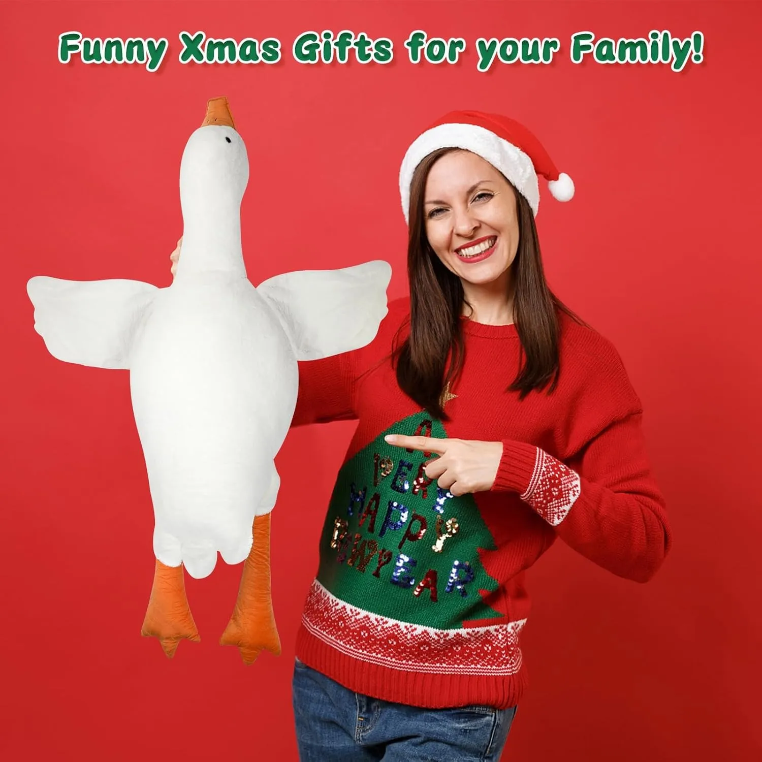 Goose Stuffed Animal 35.5 Inch Plush Doll Toy, Cute Duck Plush Cushion Soft Huge Plushies Pillow, Gift for Kids and Friends, White