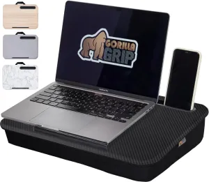 GORILLA GRIP Laptop Lap Desk with Phone Holder, Pillow Cushion Desks Fit Laptops up to 15.6", Tray Ledge Keep Computers in Place, Portable Travel Workstation Essentials for Home, Dorm Room, Black