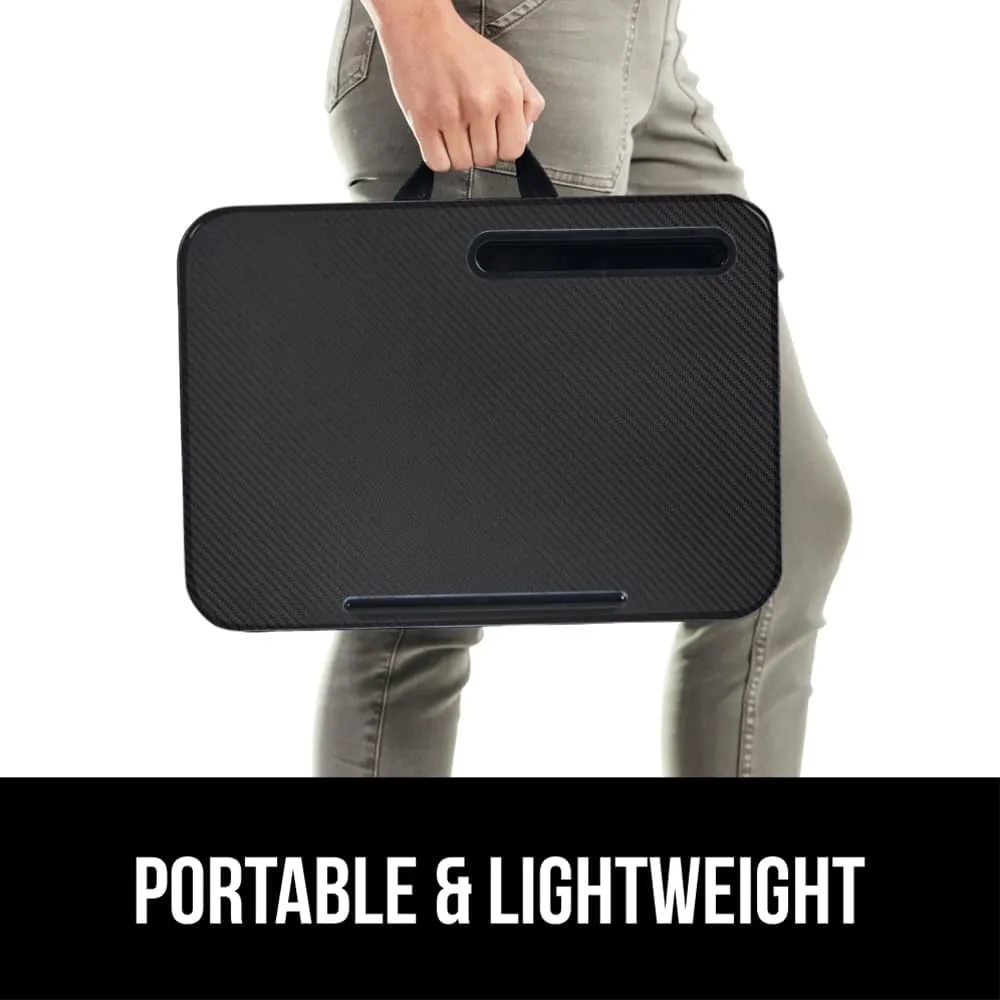 GORILLA GRIP Laptop Lap Desk with Phone Holder, Pillow Cushion Desks Fit Laptops up to 15.6", Tray Ledge Keep Computers in Place, Portable Travel Workstation Essentials for Home, Dorm Room, Black