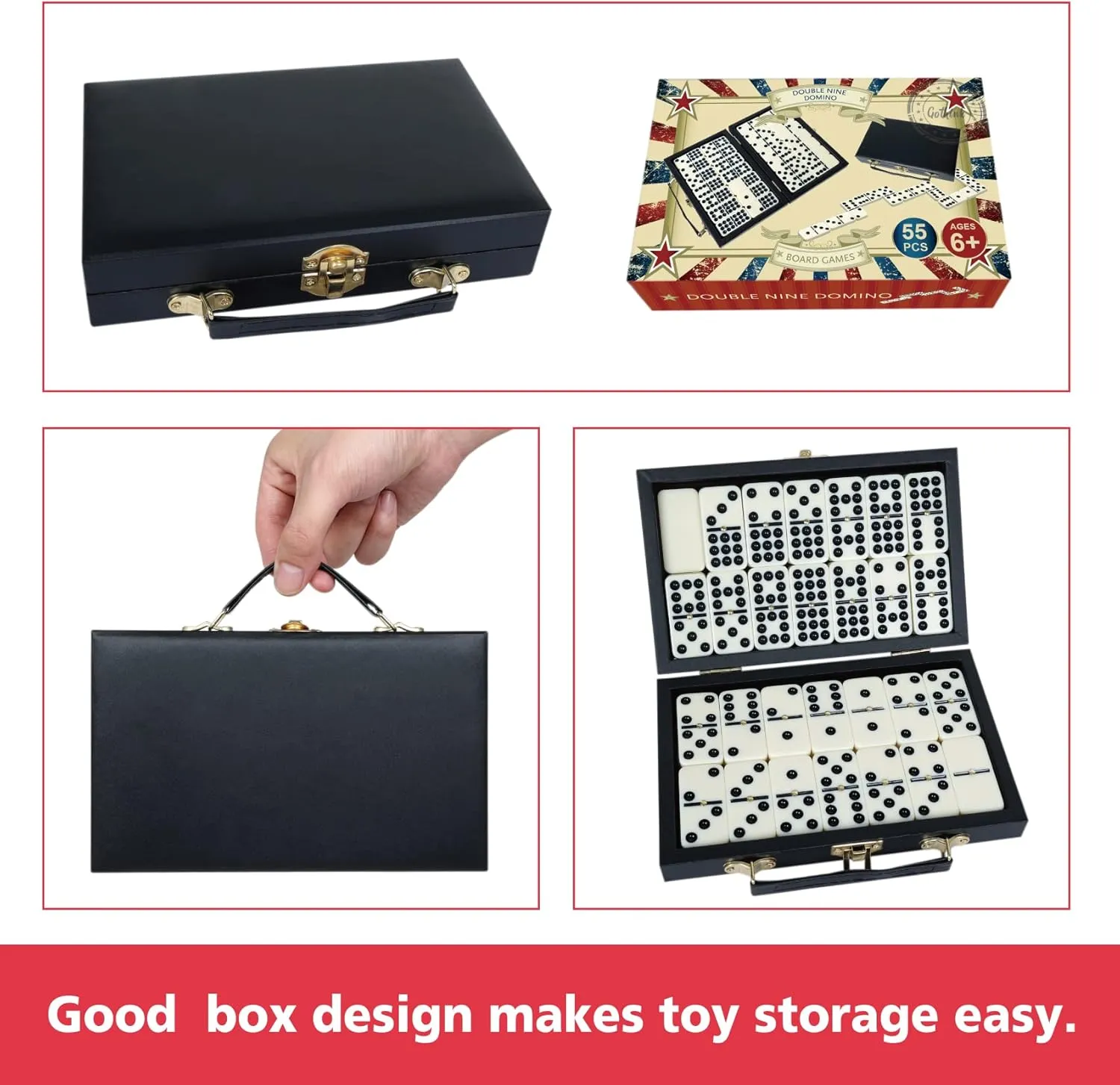 GOTHINK Portable Professional Double 9 Dominos Set for Adults with Storage Box - 55 Tiles Dominoes Set for Holiday Travel Game - Classic Tabletop Board Games Ideal for Toy Gifts Family Birthday Party