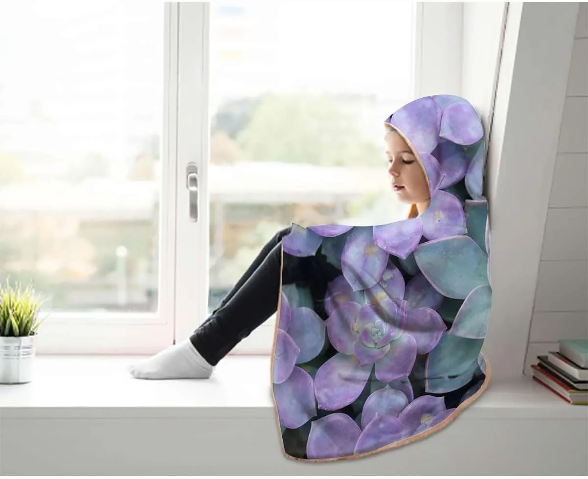 Green Wearable Oversized Blanket Blanket Cute Succulents Flower Desert Super Soft Warm Cozy Plush Flannel Fleece & Throw Cloak Wrap 60" H x 80" W Hot Plant Artwork