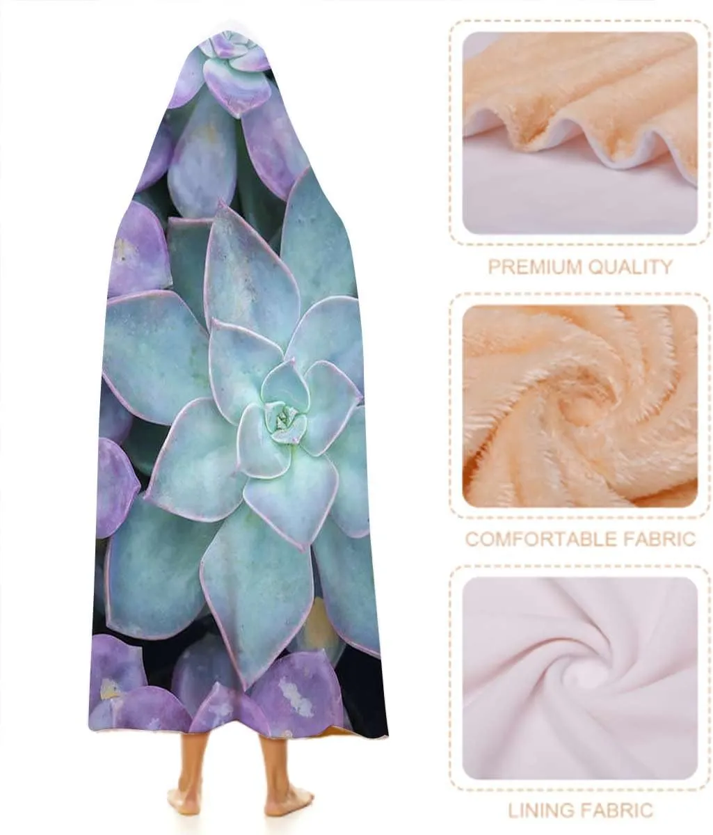 Green Wearable Oversized Blanket Blanket Cute Succulents Flower Desert Super Soft Warm Cozy Plush Flannel Fleece & Throw Cloak Wrap 60" H x 80" W Hot Plant Artwork