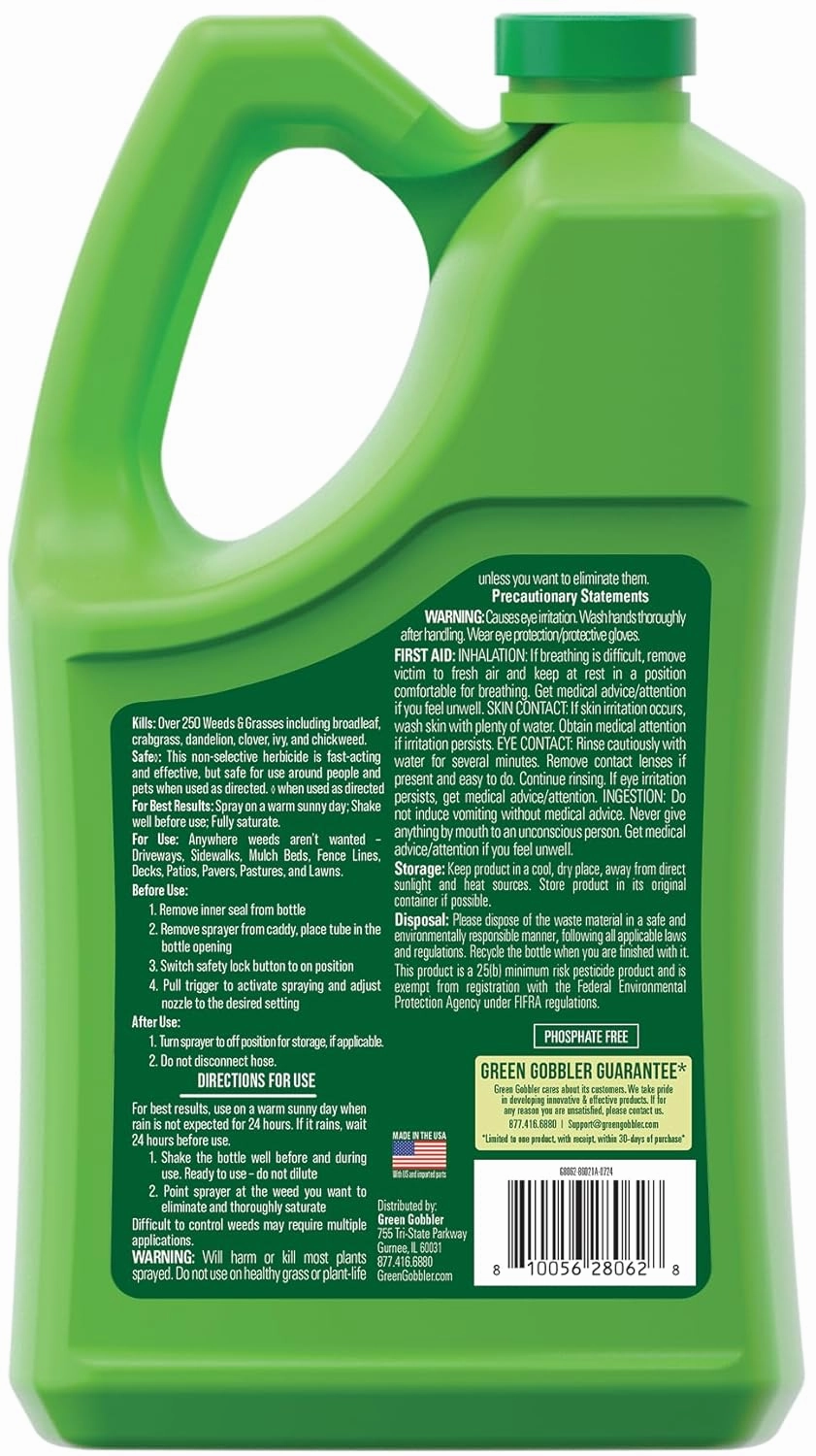 Green Gobbler Natural Total Control Weed & Grass Killer | Made with Concentrated Salt & Vinegar | Pet Safe | Kills to The Root | 1 Gallon with Battery Powered Spray Wand