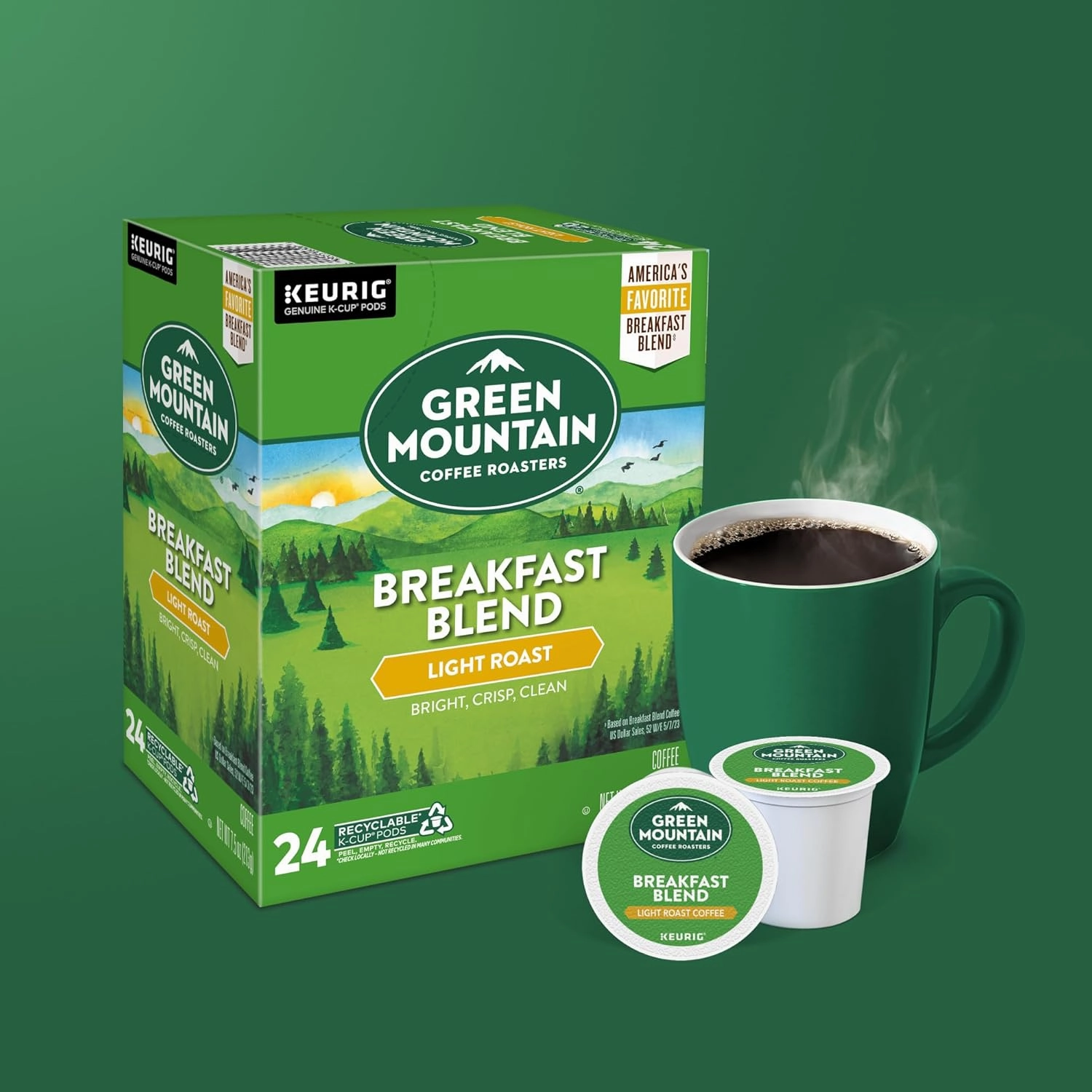 Green Mountain Coffee Roasters Breakfast Blend Single-Serve Keurig K-Cup Pods, Light Roast Coffee, 96 Count
