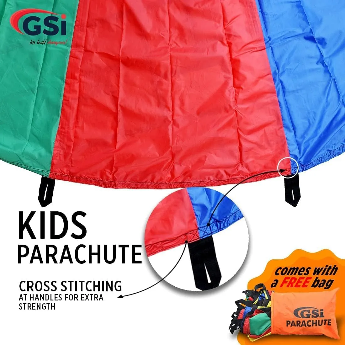 GSi Kids Play Parachute Rainbow Toy Tent Game for Children Gymnastic Cooperative Play and Outdoor Playground Activities (Rainbow 6 Feet)