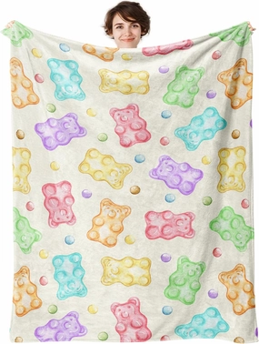 Gummy Bear Throw Blanket, 320GSM Flannel Blankets for Women Girls Kids Boys Men, Gummy Bears Blanket Super Soft Cozy for Bed Sofa Couch Gifts (Bears, 50"x40")
